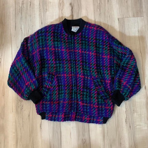 Sweaters - Vintage 1990s tweed cardigan purple